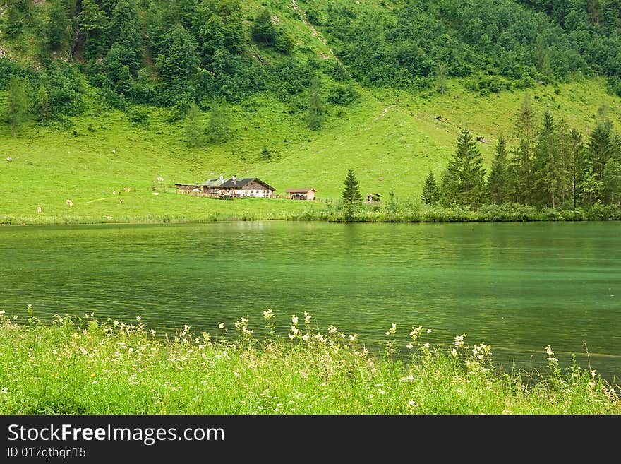 Landscape with mountains and green lake. Landscape with mountains and green lake