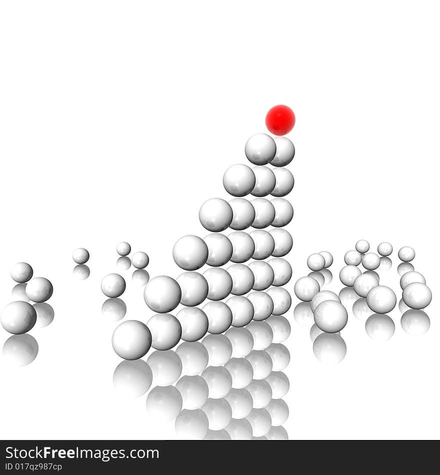 Supervising red sphere among white spheres