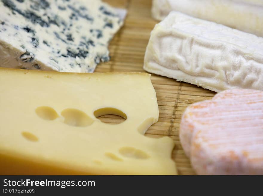 Composition of a tray of matched cheeses. Composition of a tray of matched cheeses