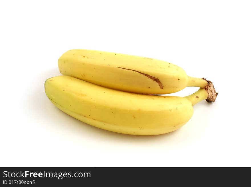 Two bananas isolated in studio close up