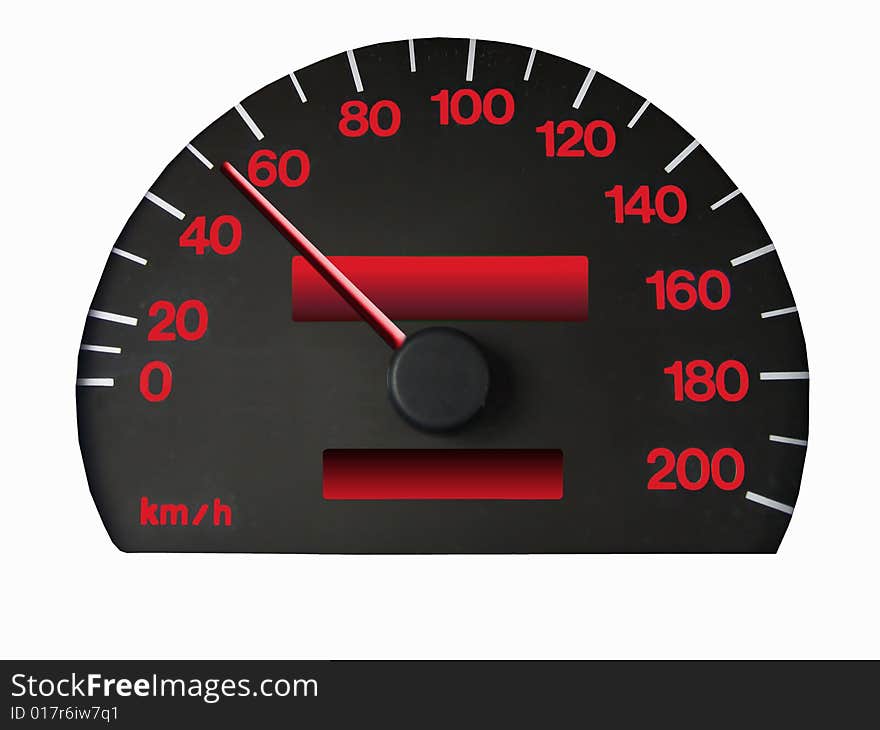 Speedometer with clipping path, red numbers