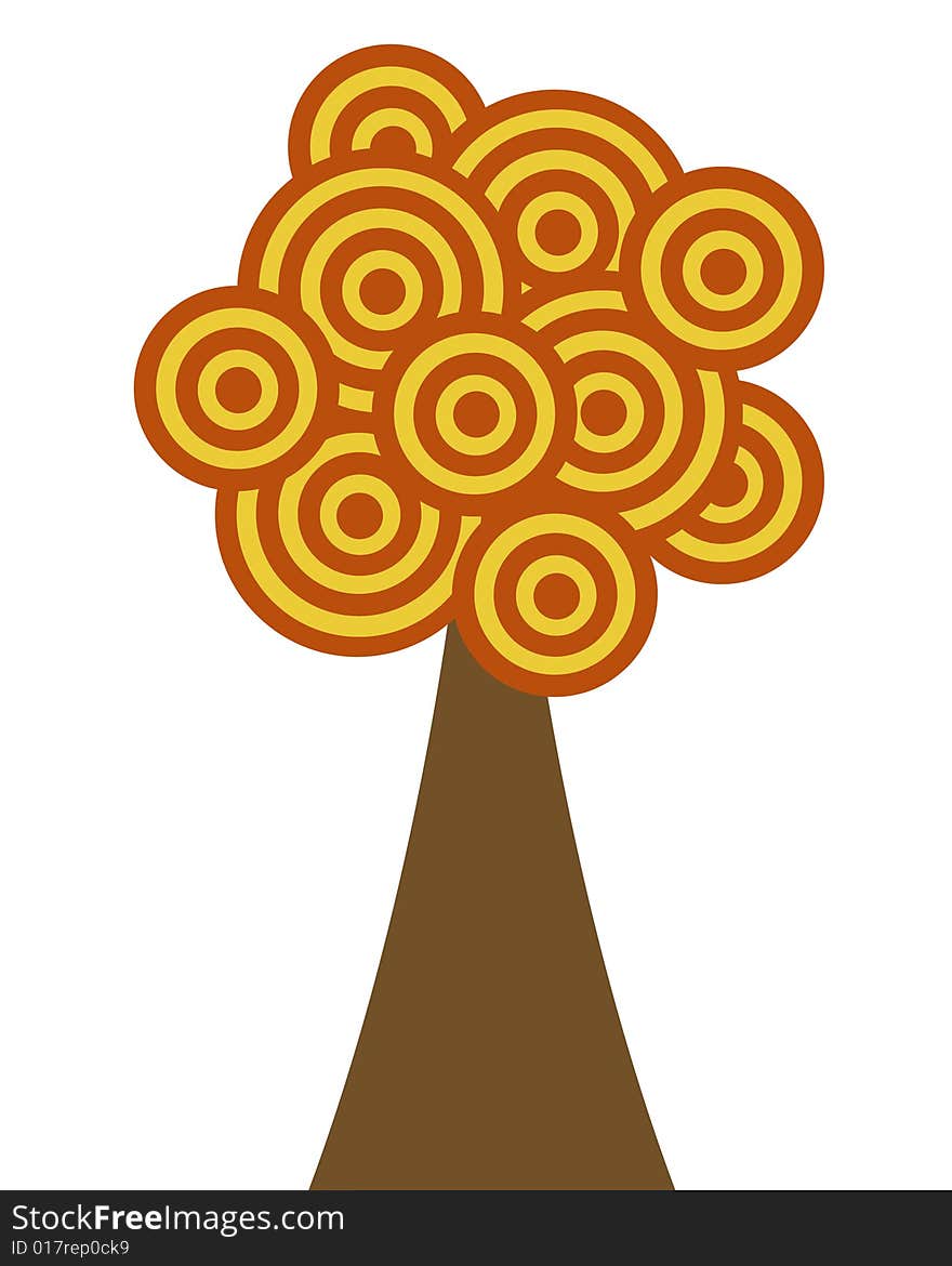 A tree made of orange and yellow concentric circles. A tree made of orange and yellow concentric circles