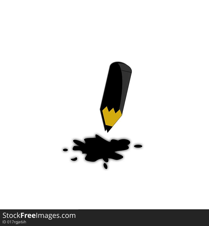 A black pencil with a stain of ink