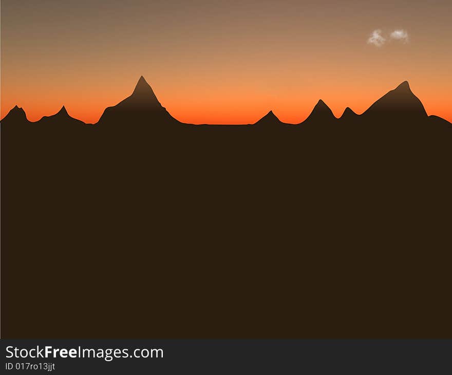 Horizon with mountains and orange sunset sky. Horizon with mountains and orange sunset sky