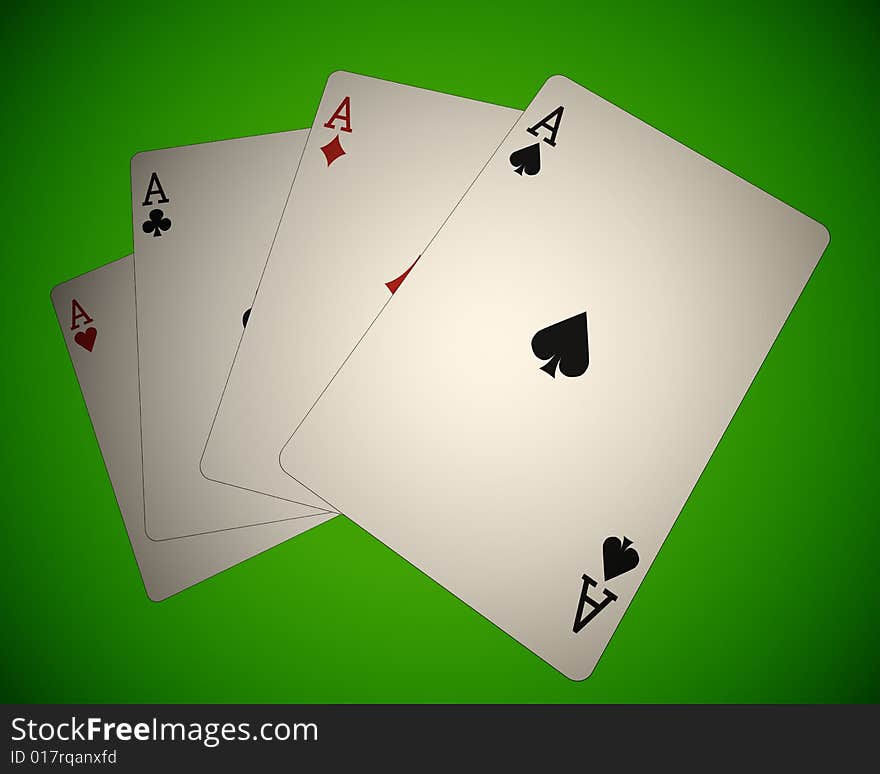 Four aces in green background. Four aces in green background