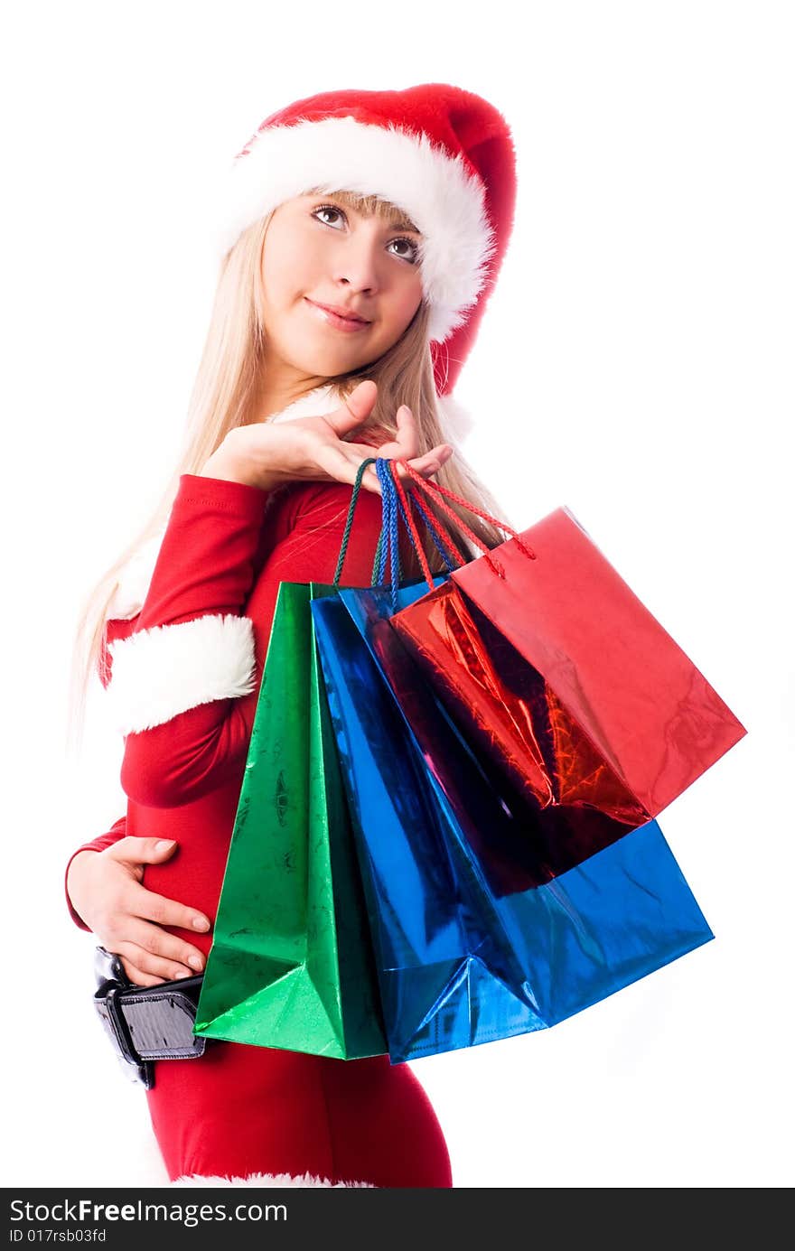 Dreamy Girl With Shopping Bags