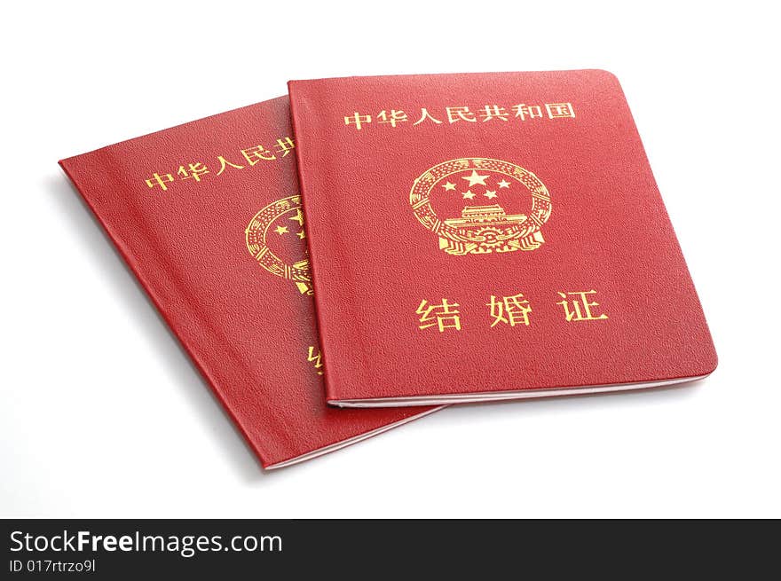 It is Marriage certificate of China people, isolated.