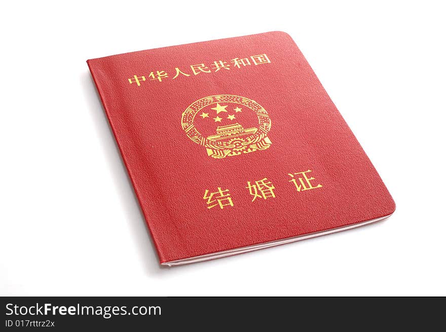 It is Marriage certificate of China people, isolated.