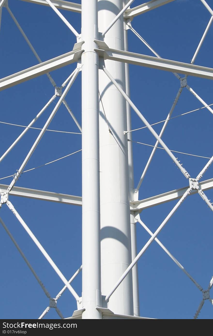 Steel structural supports for a large water tower. Steel structural supports for a large water tower