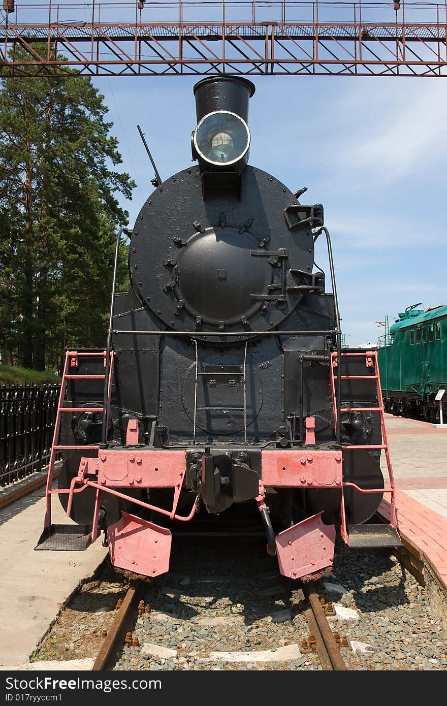 Old fashioned black stream locomotive