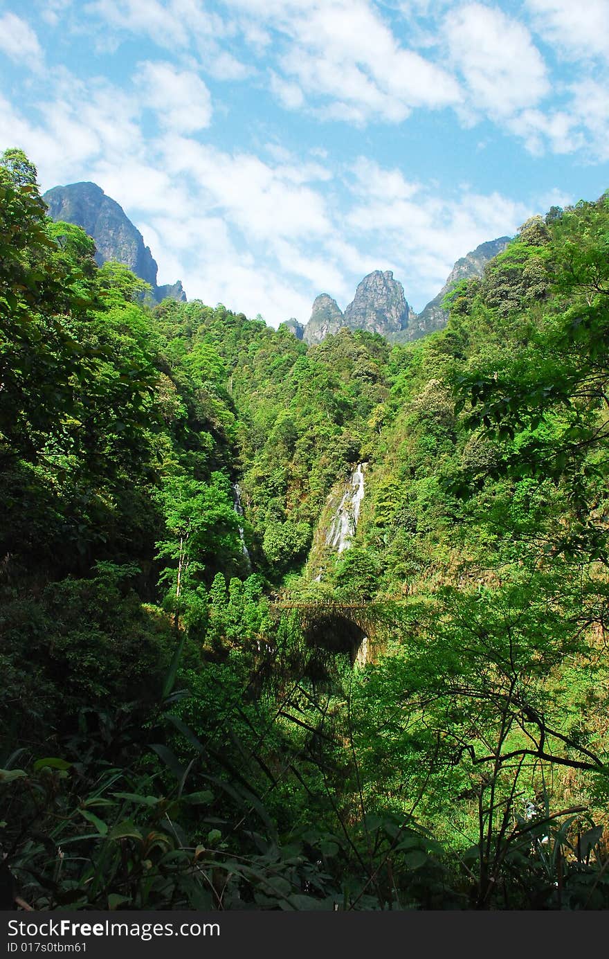 Chinese Guangxi Jin Xiu Dayao prominent peak Shengtangshan scenery.