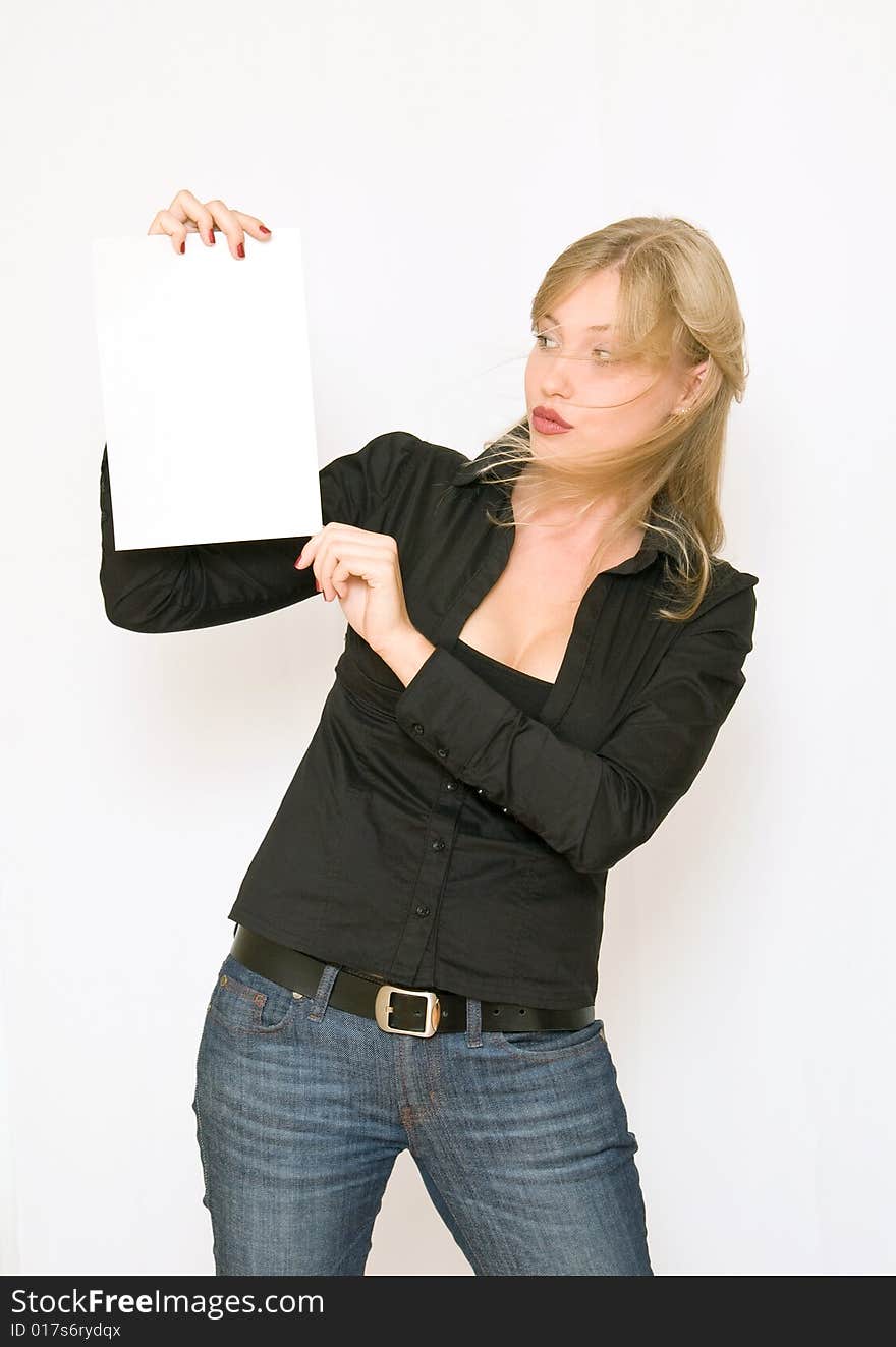 Young pretty women holding blank paper. Young pretty women holding blank paper