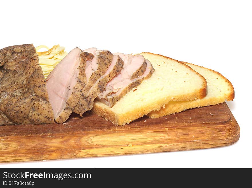 Bread and ham and cheese isolated