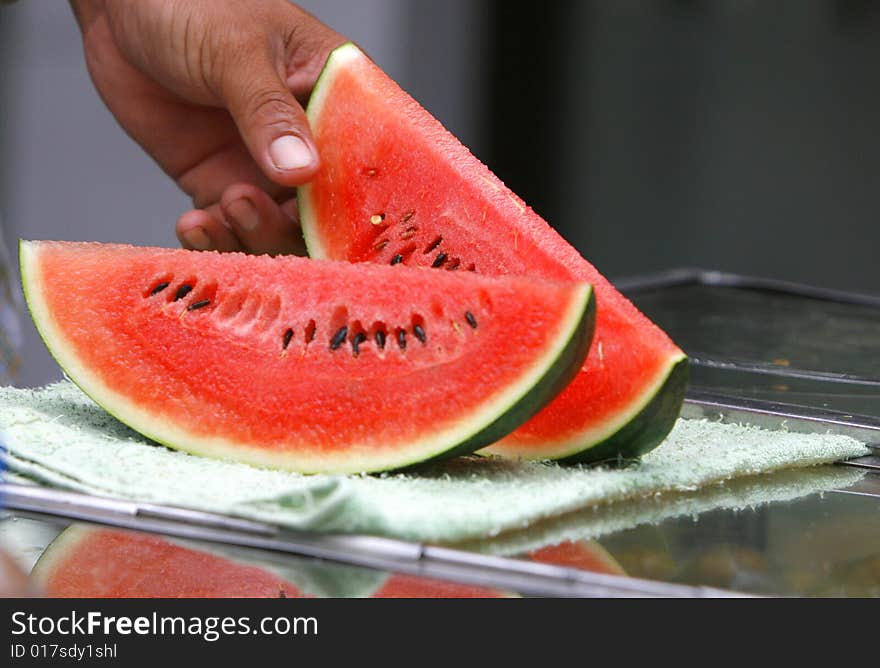 A watermelon in a table at Bangkok at Thailand