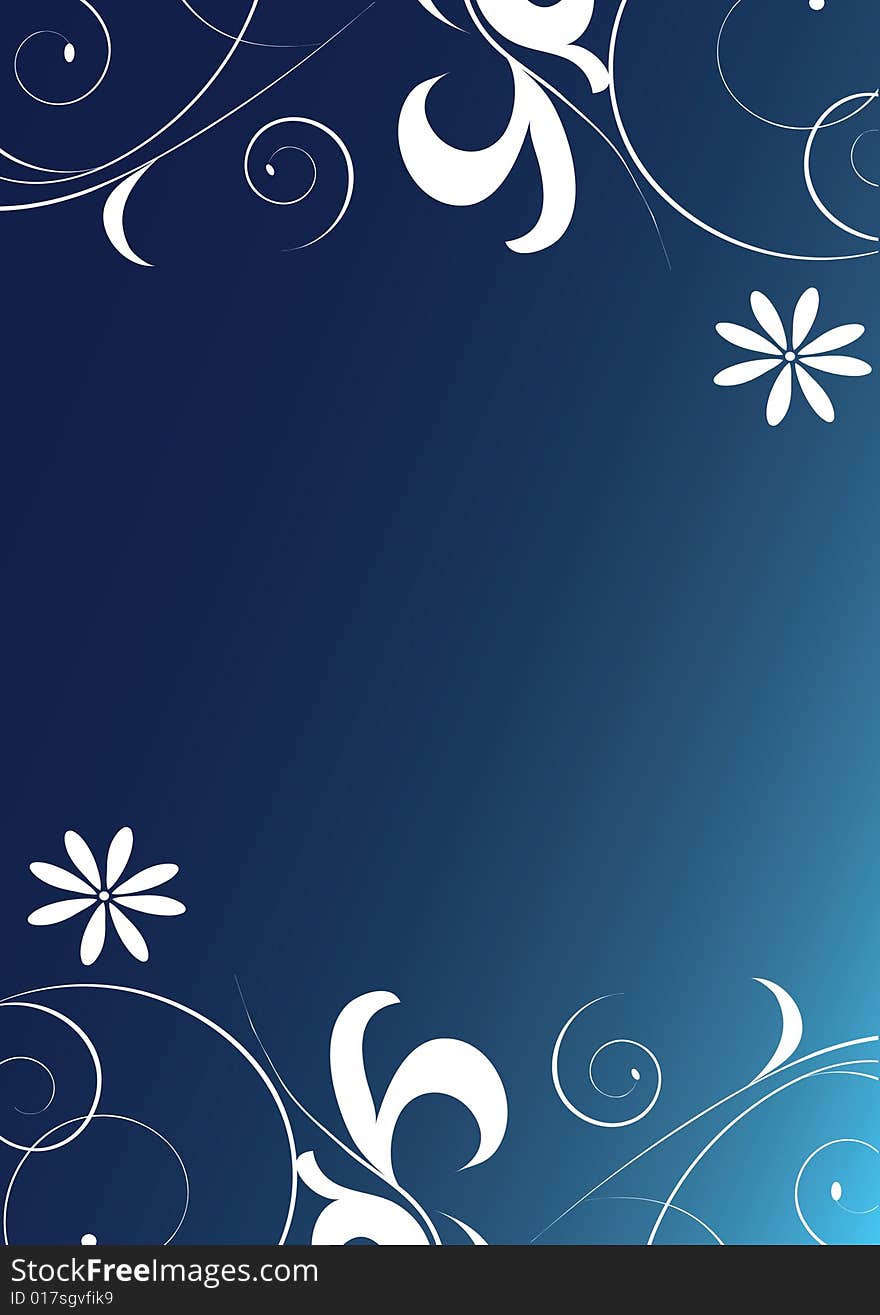 White design ornament on blue background