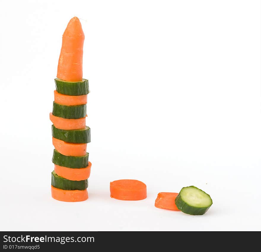 Pile of pieces of carrot and cucumber