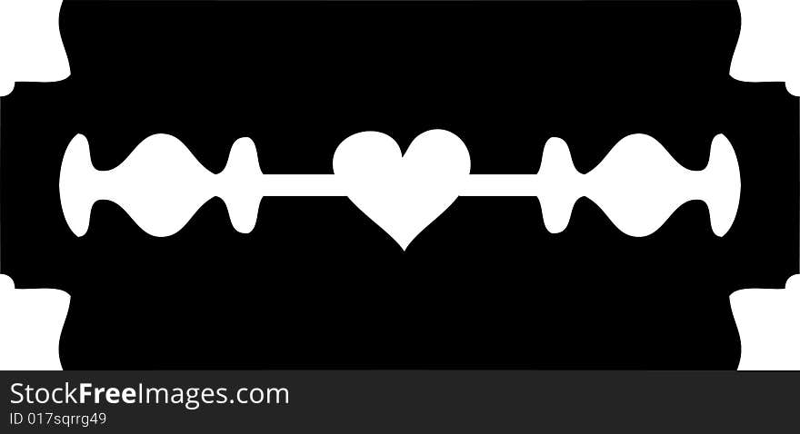 Illustration of a black razor blade with a heart in the middle. Illustration of a black razor blade with a heart in the middle