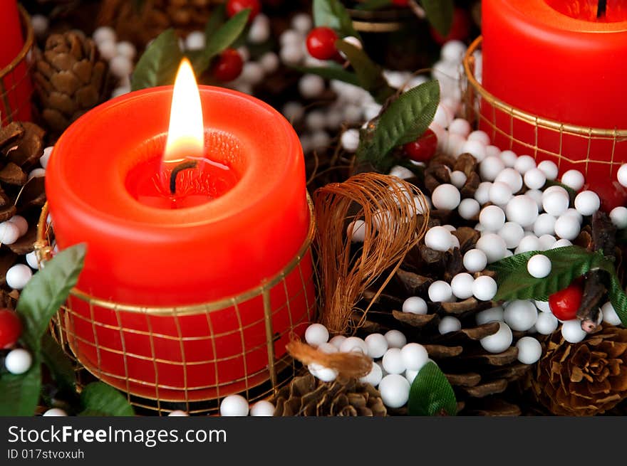 Christmas candles arrangement in colorful festive themes