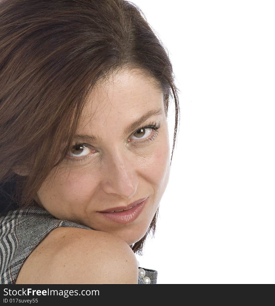 Portrait on white background of a forty years old businesswoman. Portrait on white background of a forty years old businesswoman