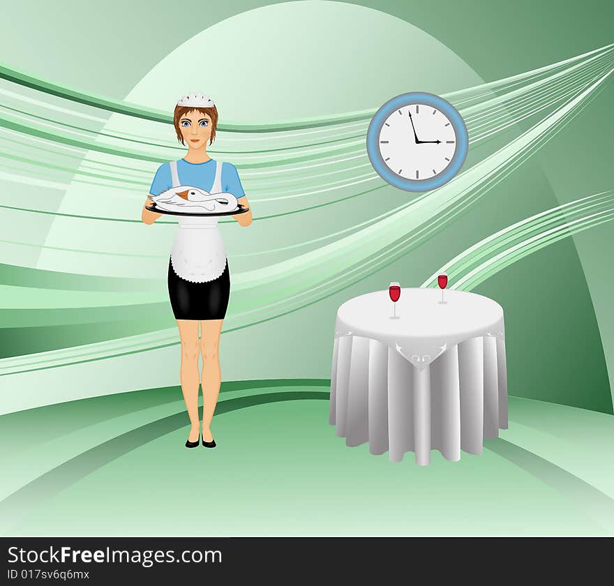 Young woman holding plate of fresh roasted duck. With additional vector (.eps) format. Young woman holding plate of fresh roasted duck. With additional vector (.eps) format.