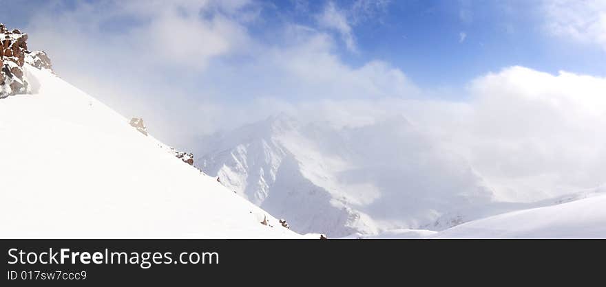 General view on Caucasus mountains. Russian Federation