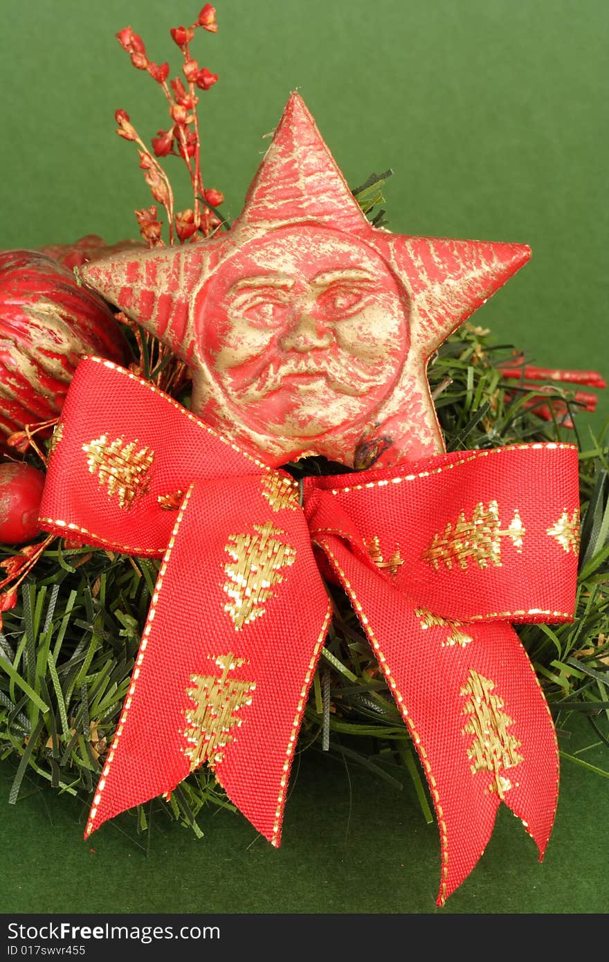 Christmas decoration detail in green background