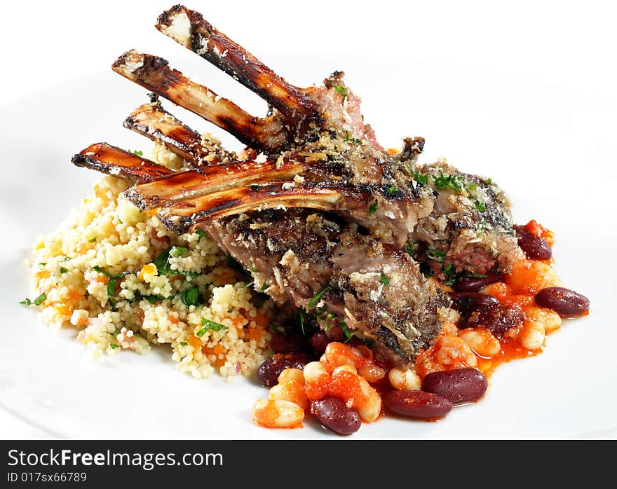 Rack of Lamb with Beans Sauce