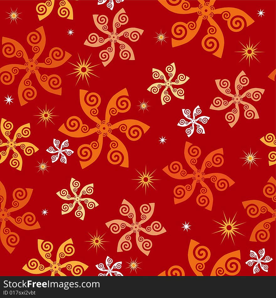 Swirling flowers pinwheels snowflakes seamless wallpaper tile. In earth tone colors. Swirling flowers pinwheels snowflakes seamless wallpaper tile. In earth tone colors.