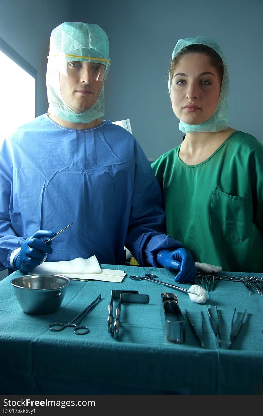 Two doctor in a operating room. Two doctor in a operating room