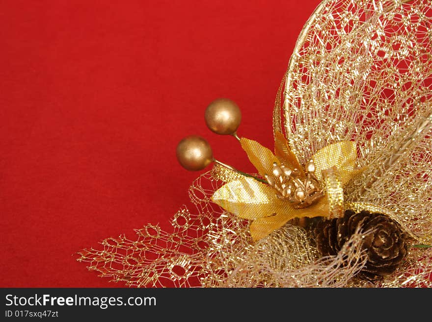 Close up of Christmas decoration on red background. Close up of Christmas decoration on red background