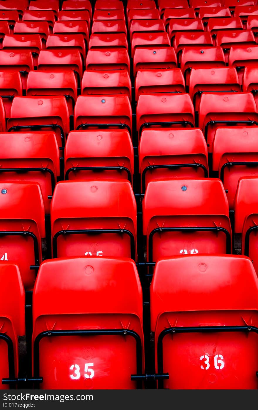 Bright red stadium seats