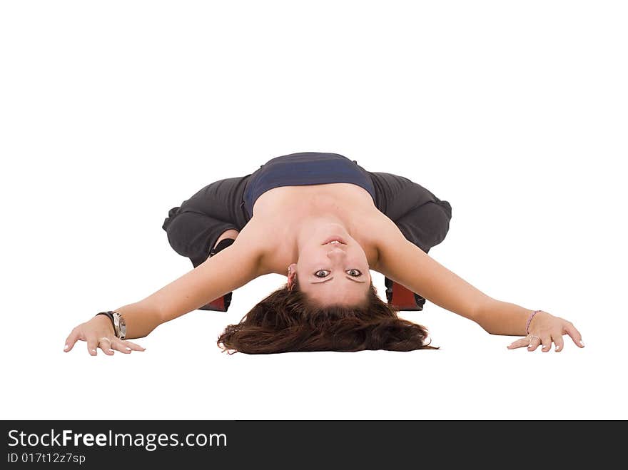 An young girl making bridge with her body. An young girl making bridge with her body