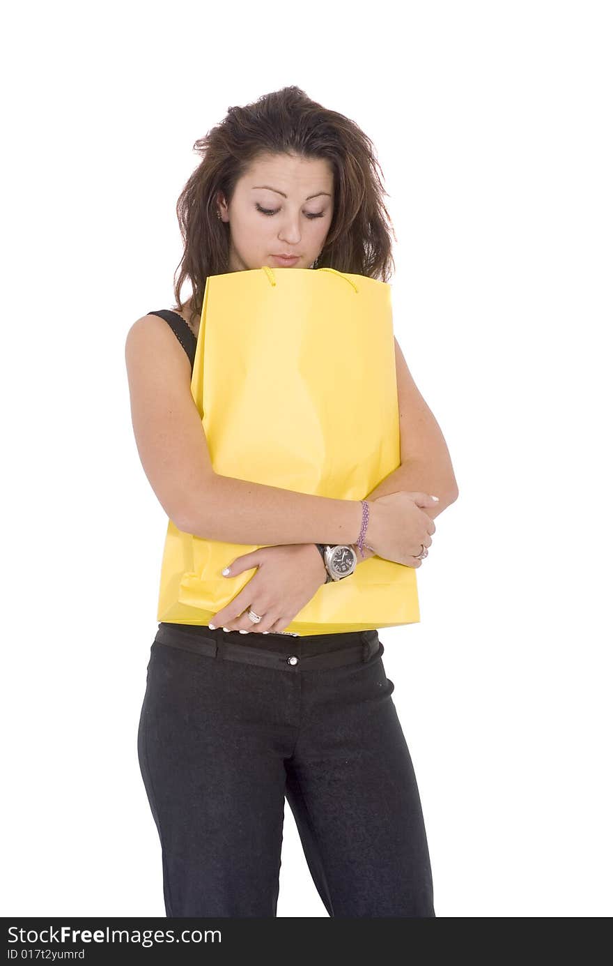 Attractive woman with yellow bag. Attractive woman with yellow bag