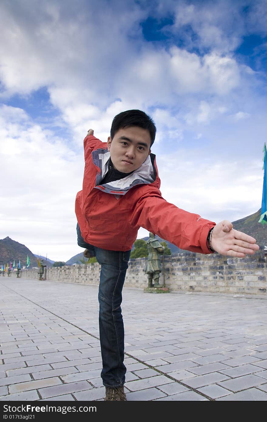 A man put one kungfu pose