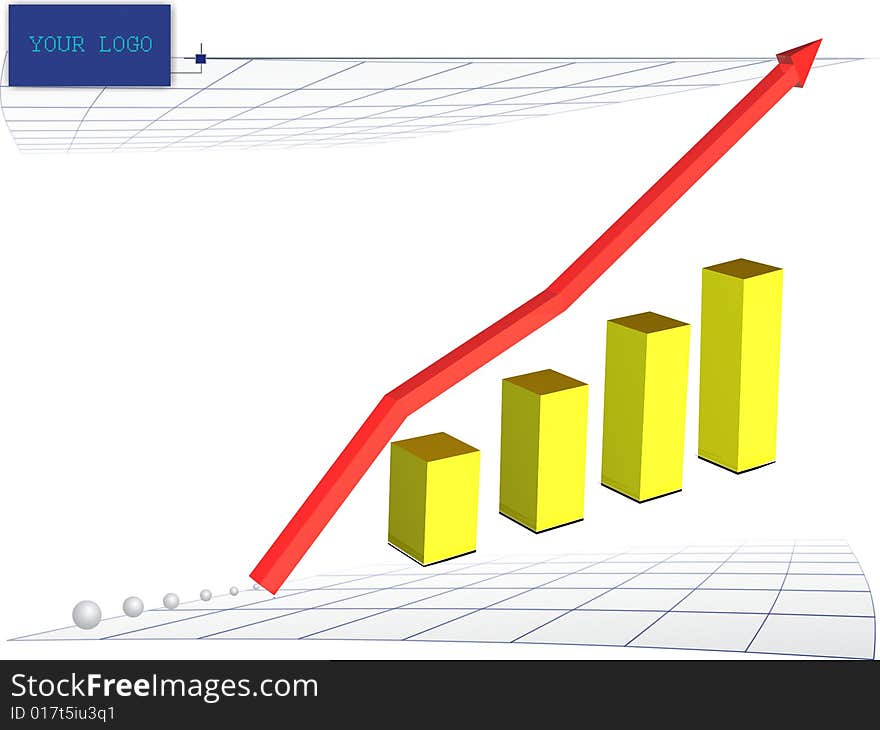 Illustration with the image of the diagram with a red arrow of rise.