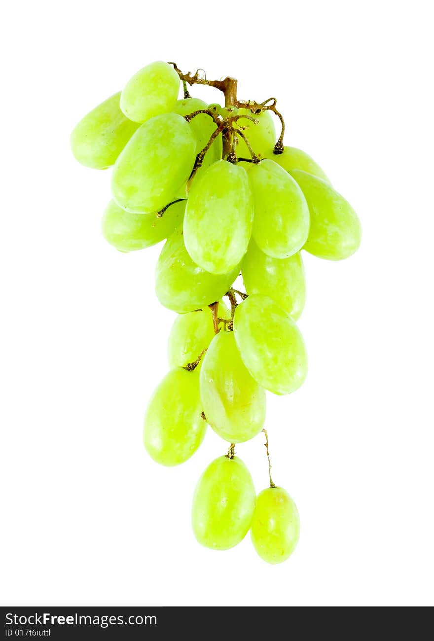 Detail of a bunch of grapes on the white background