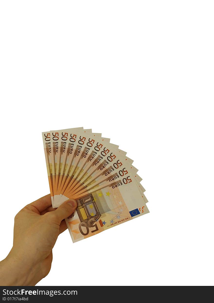 Fifty euro banknotes at hand