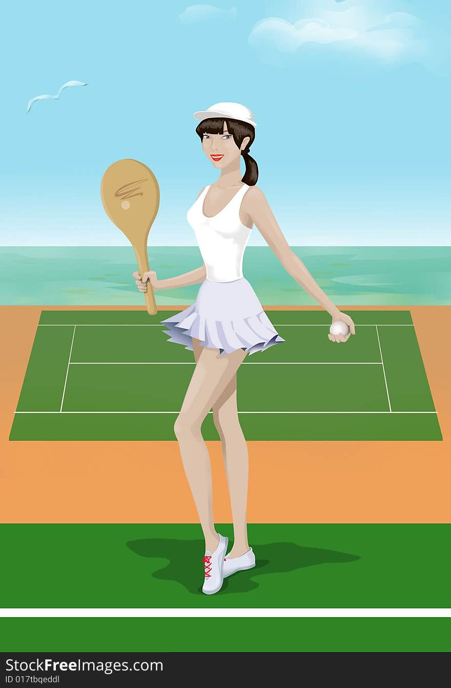 Tennis-player girl with racket. Tennis-player girl with racket