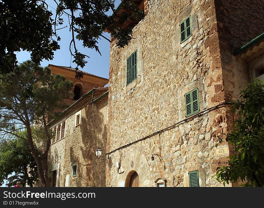 Old stone building in a village in Majorca in Spain