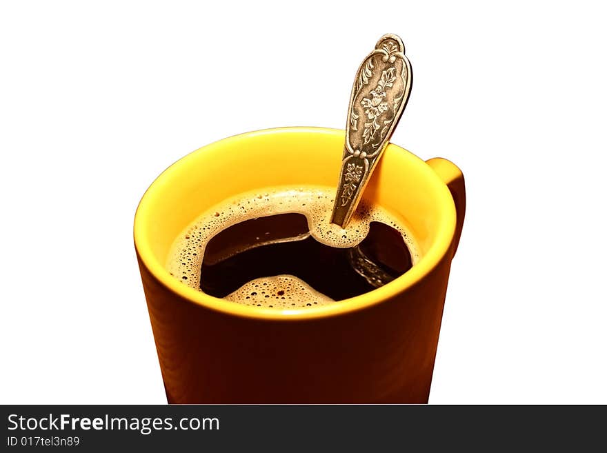 A cup of coffee is isolated on a white backgrounds