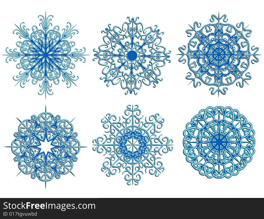 Winter ice snowflakes on a white background in a vector