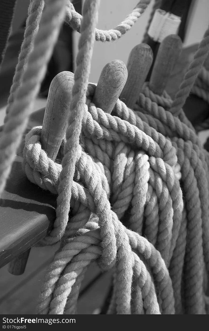 Hemp rope rigging on an 18th centurysailing ship