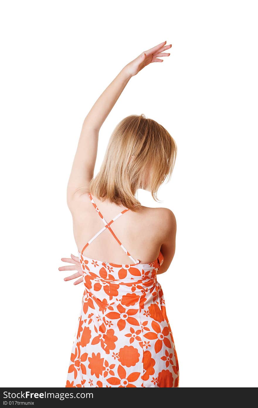 Dancing girl in red dress on white background. Dancing girl in red dress on white background