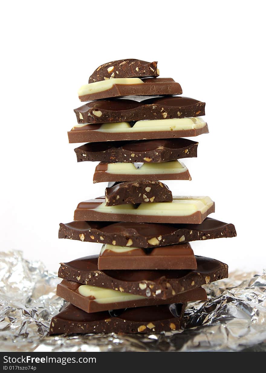 Stack Of Chocolate Blocks On White