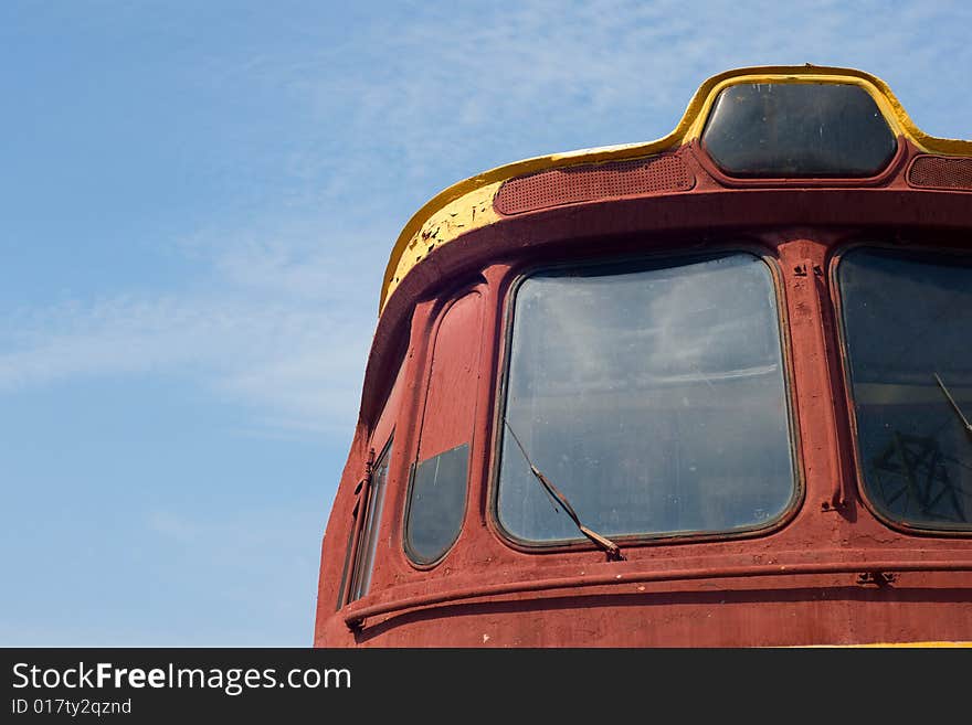 Locomotive and wagon on railroad station