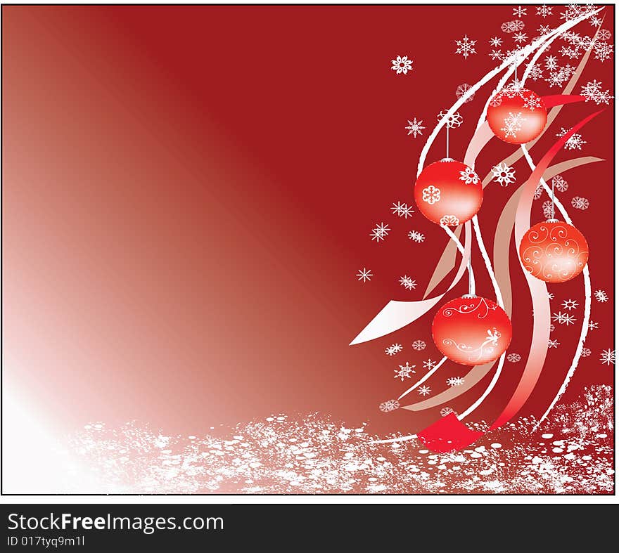 Christmas card with tree, snow and swirls