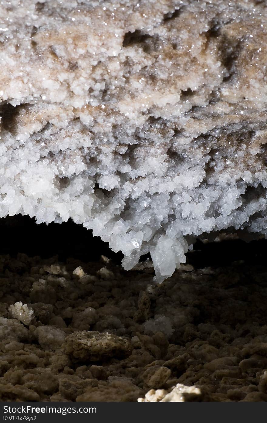 Crystals of gypsum deep in cave in Ukraine