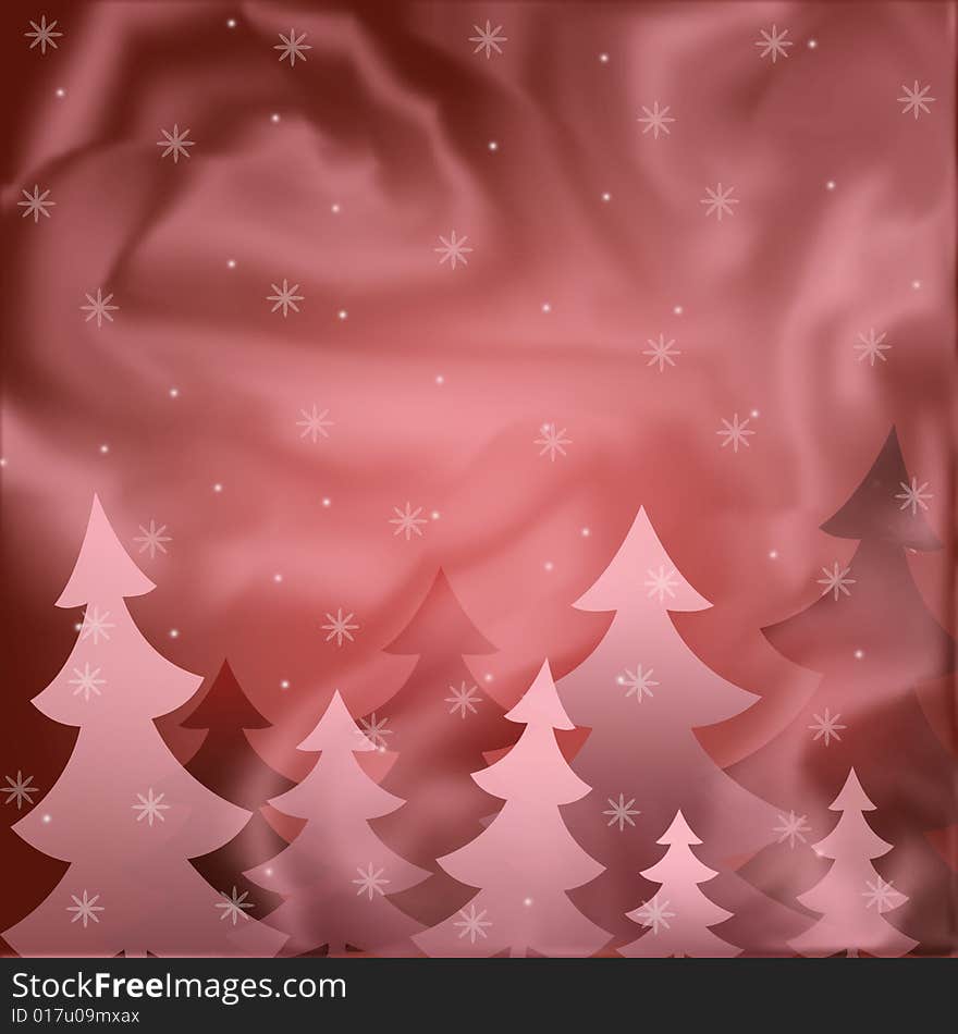 The background showing fur-trees under a snowfall. In red tone