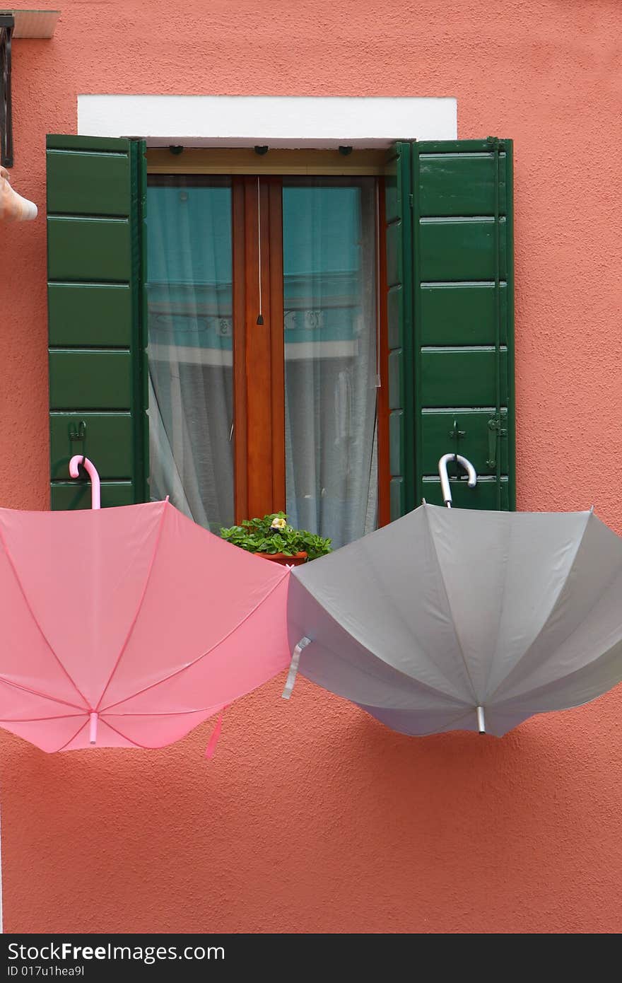 Burano house with umbrellas