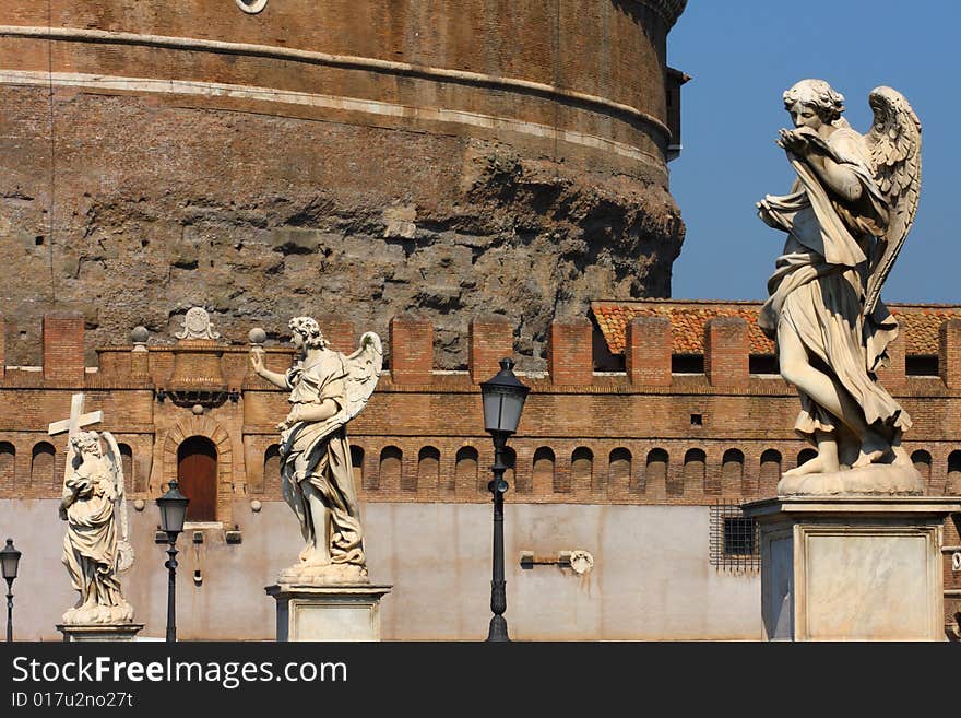 Sculpture On Sant Angelo Bridge In Rome